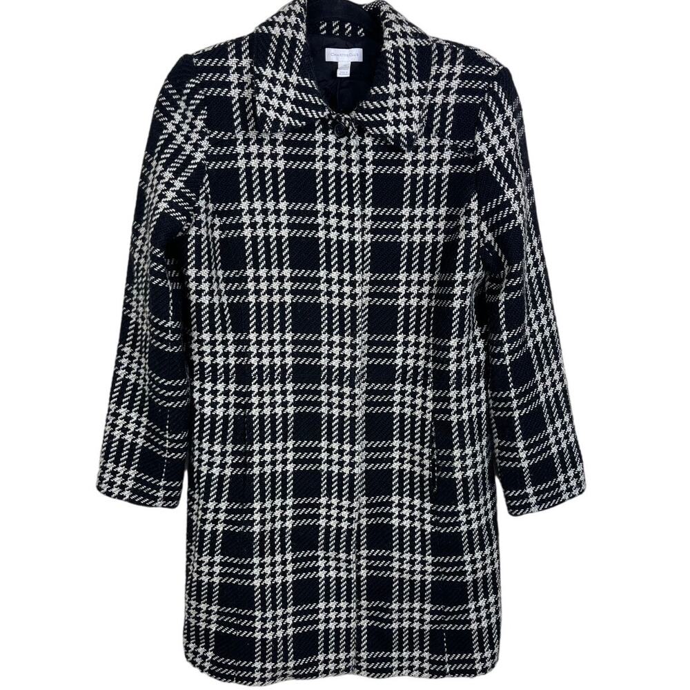 Women's Charter Club Black and White Tweed Button Up Coat Size 10